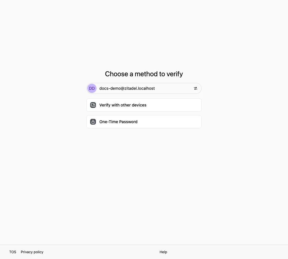 英文验证方式选择页，当前账号可使用 Verify with other devices 和 One-Time Password